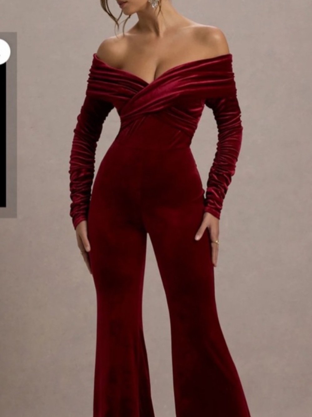 NWT Club L London Velvet Off-Shoulder Jumpsuit in Wine